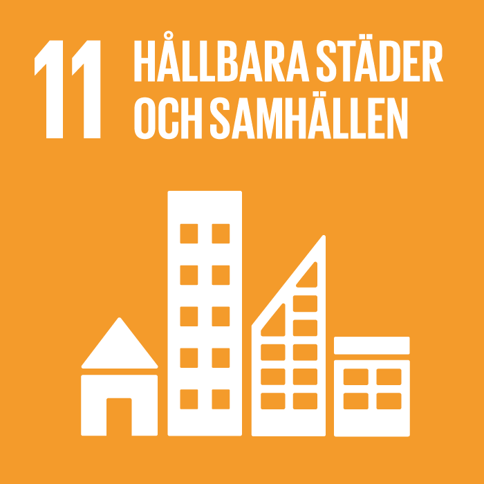 orange ruta med hussymboler och texten 11 hållbara städer och samhällen